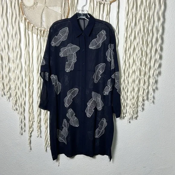 Lafayette 148 New York Kyrie Navy Sheer Silk Georgette Shirt Small